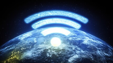 - Digital Connectivity Concept with Earth and Wi-Fi Symbol in Space