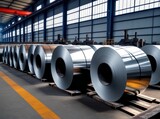 Rolls of steel coils stored in a manufacturing facility with ample natural light and organized workspace