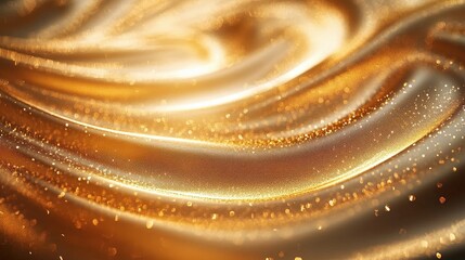 Poster - Glowing Golden Fluid Abstract with Swirling Patterns and Sparkling Energy for Creative Backgrounds and Design Elements