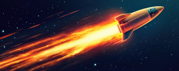 Wall Mural - a rocket launching into space, its fiery trail illuminating the night sky.