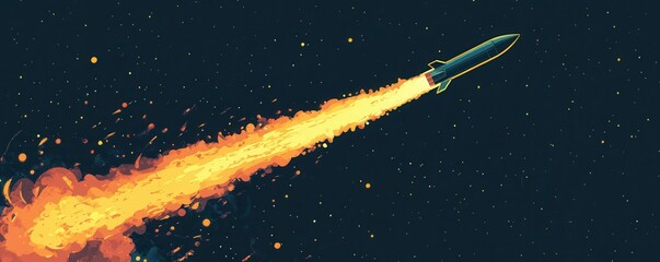 Wall Mural - a rocket launching into space, its fiery trail illuminating the night sky.
