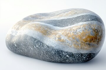 Fototapete - Smooth, gray and beige stone with unique banding, isolated on white background.