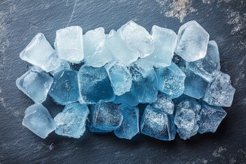Aufkleber - Crushed ice cubes in various shades arranged on a dark surface for culinary use