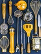 © Image_Shop - Vintage kitchen tools arranged on dark background, flatlay, cooking equipment, recipe inspiration