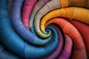 Aufkleber - Colorful threads spiral in a vibrant arrangement showcasing various hues and textures in a creative workspace
