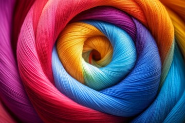 Poster - Colorful yarn arranged in a spiral pattern showcases vibrant hues in crafting display