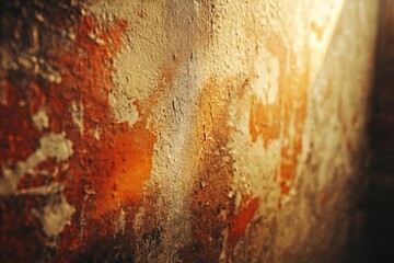 Aufkleber - Close-up of a textured wall with peeling paint, showcasing earthy tones and rough surface.