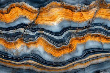 Aufkleber - Beautiful banded agate stone with vibrant orange and blue stripes from a natural formation