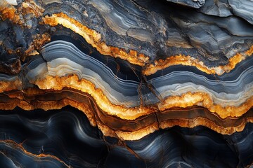 Poster - Striking patterns of agate stone showcasing intricate layers of blue and orange hues