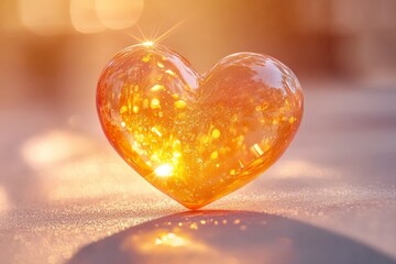 Aufkleber - Beautiful heart-shaped glass object glimmers in sunlight reflecting warm golden hues
