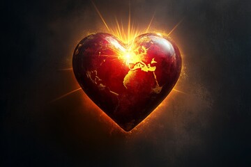 Aufkleber - Heart shaped globe radiating warmth and light in a dark background