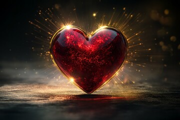Poster - Heart-shaped gem radiating light and beauty against a dark background for romantic themes