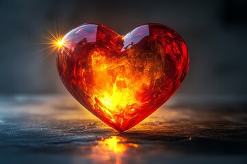 Aufkleber - Red heart shaped gem glowing with internal light on a dark background creates a captivating atmosphere