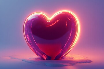 Poster - Glowing heart shape in vibrant colors with a soft background and gentle reflection