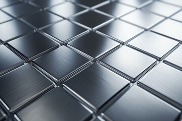 Poster - Metallic tiles arranged in a grid pattern with a smooth reflective surface creating a modern aesthetic