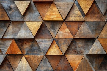 Aufkleber - Wooden triangular patterns create a rustic and textured wall design showcasing various shades of brown