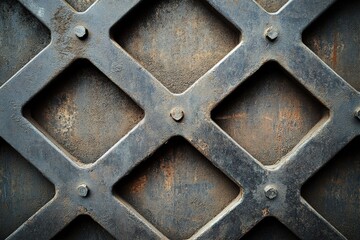 Aufkleber - Metal grid with diamond pattern and rusty texture in an industrial setting