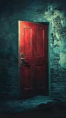 Poster - Mysterious Red Door: A Glimpse into the Unknown