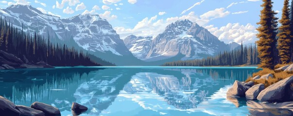 Poster - A serene mountain lake reflecting the snow-capped peaks that surround it.