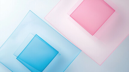 Poster - Simple Abstract Design Featuring Two Overlapping Translucent Squares in Pink and Blue