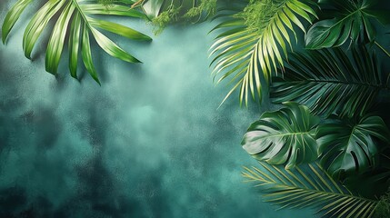 Poster - lush green leaves against a soft textured background for minimalist design and nature themes, perfec