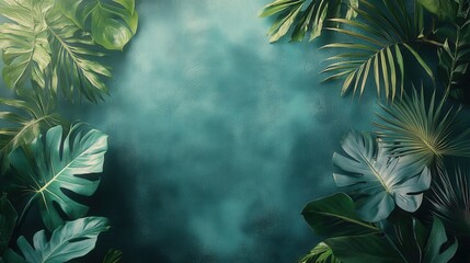 Poster - lush green tropical leaves on a minimalist background for nature-inspired designs and artwork compos