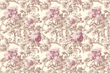 Poster - Floral Toile Tapestry Pattern. Vintage botanical wallpaper pattern. Background image. Created with Generative AI technology