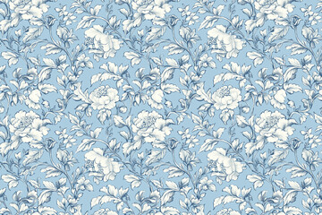 Poster - Floral Toile Tapestry Pattern. Vintage botanical wallpaper pattern. Background image. Created with Generative AI technology