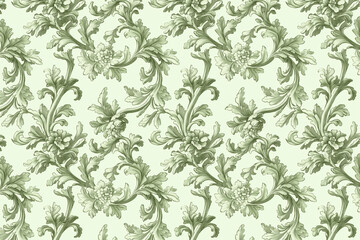 Poster - Floral Toile Tapestry Pattern. Vintage botanical wallpaper pattern. Background image. Created with Generative AI technology