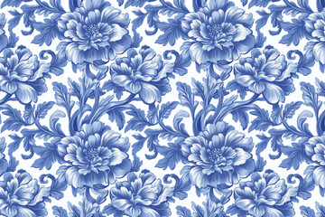 Poster - Floral Toile Tapestry Pattern. Vintage botanical wallpaper pattern. Background image. Created with Generative AI technology