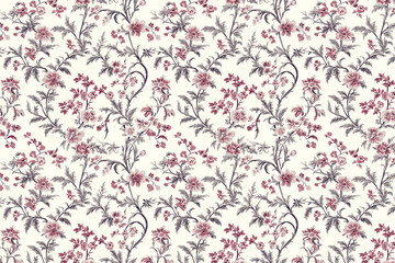 Poster - Floral Toile Tapestry Pattern. Vintage botanical wallpaper pattern. Background image. Created with Generative AI technology
