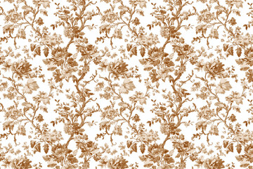 Poster - Floral Toile Tapestry Pattern. Vintage botanical wallpaper pattern. Background image. Created with Generative AI technology