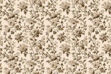 Poster - Floral Toile Tapestry Pattern. Vintage botanical wallpaper pattern. Background image. Created with Generative AI technology