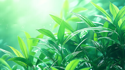 Poster - Lush green leaves bathed in soft light, creating a serene and refreshing atmosphere, perfect for nature lovers and wellness enthusiasts