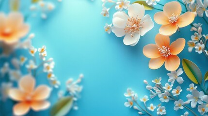 Poster - Beautiful Floral Arrangement with Soft Pastel Flowers on a Light Blue Background Ideal for Spring or Summer Designs and Nature Inspired Projects
