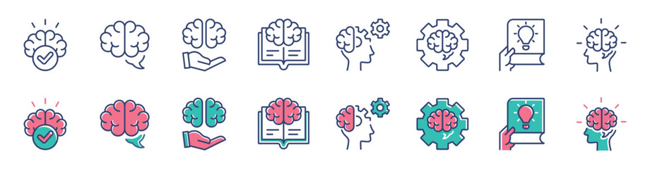 Poster - intelligence cognition brain thinking icon line set creative idea brainstorm smart genius mind signs vector line illustration for web and app