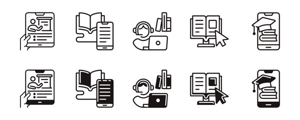 Aufkleber - education online classroom learning icon line set study book media video presentation seminar course sign vector outline illustration for web and app