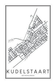 Printable downtown road map poster of the Dutch city of KUDELSTAART on solid white background with city name