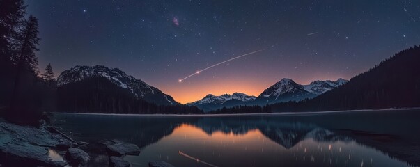 A starry night sky with a shooting star
