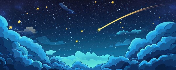 A starry night sky with a shooting star
