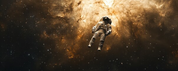 Wall Mural - a haunting image of a lone astronaut floating in the vast emptiness of space, dwarfed by the swirlin