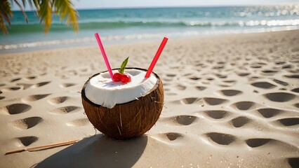 coconut cocktail on the beach