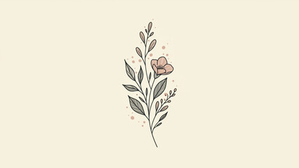 Poster - minimal botanical graphic sketch drawing, trendy tiny tattoo design, floral elements vector illustration