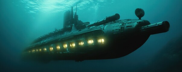 Wall Mural - a steampunk submarine discovering an underwater alien civilization that has mastered underwater brea