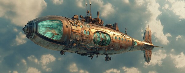 Wall Mural - a steampunk submarine discovering an underwater alien civilization that has mastered underwater levi