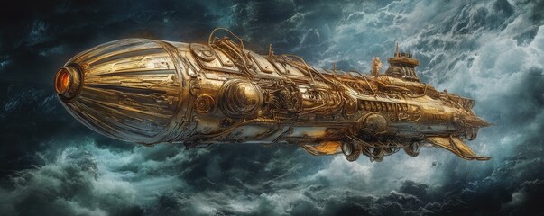 Wall Mural - a steampunk submarine discovering an underwater alien civilization that has mastered underwater levi