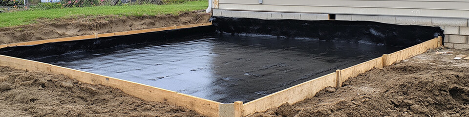 Poster - Concrete foundation preparation in residential backyard area