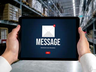 Poster - email notification message showing on computer screen snugly. digital marketing message information 