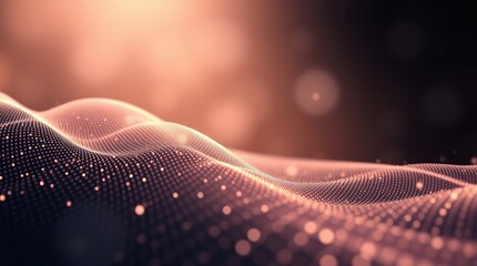 Wall Mural - Abstract waves, flowing particles, rose gold, digital network, futuristic, ethereal, glowing dots, interconnected mesh, dynamic motion, technological concept, floating particles, cosmic, sleek design,