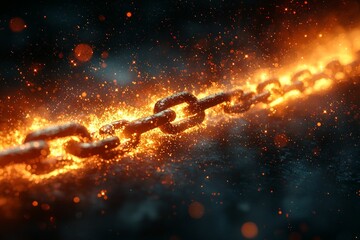 Fototapete - Radiant light emanates from broken chains symbolizing freedom and intervention. Glowing fragments highlight energy of liberation capturing moment of transformation and hope.